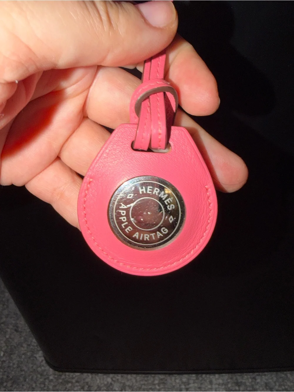 Hermes Pink Leather AirTag Case with Strap